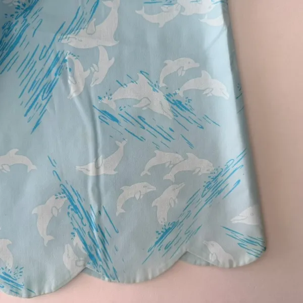 Lilly Pulitzer Vintage Florida Hand Prints Skirt 8 Blue Dolphins 1970s Scallop Hem Knee Length - Image 2