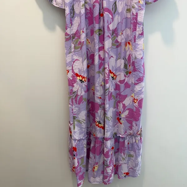 Terra & Sky Women's Plus 0X 14W Purple Floral Ruffle Sleeve Maxi Dress Tiered - Image 12