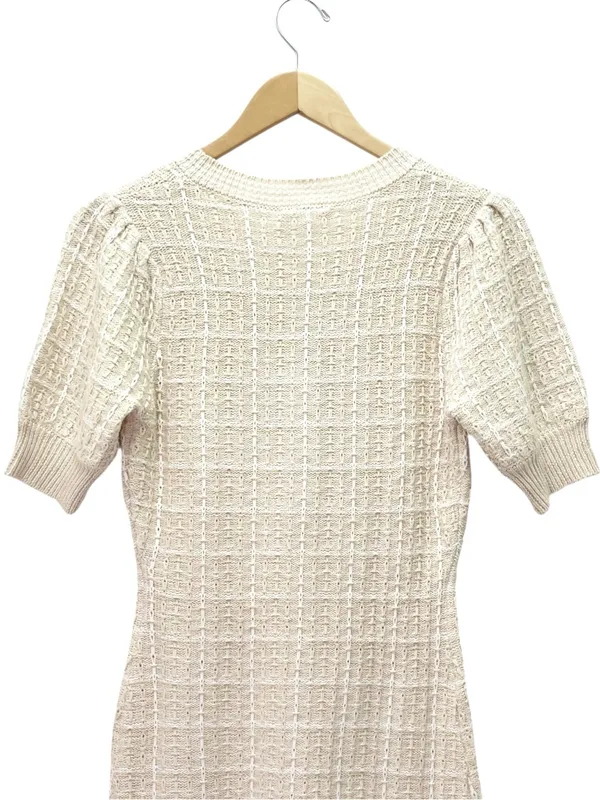 Mable x Petal + Pup Paige Mini Dress M Light Taupe Textured Knit Puff Sleeve - Image 6
