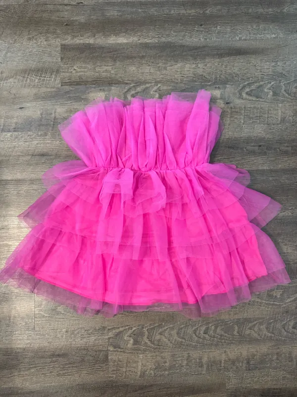 Hot Pink Tiered Tulle Mini Dress - Image 3