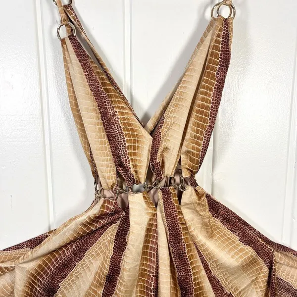 ASOS Boho Maxi Halter Chain Waist Reptile Snake Print Side Splits Dress Sz 8 - Image 5