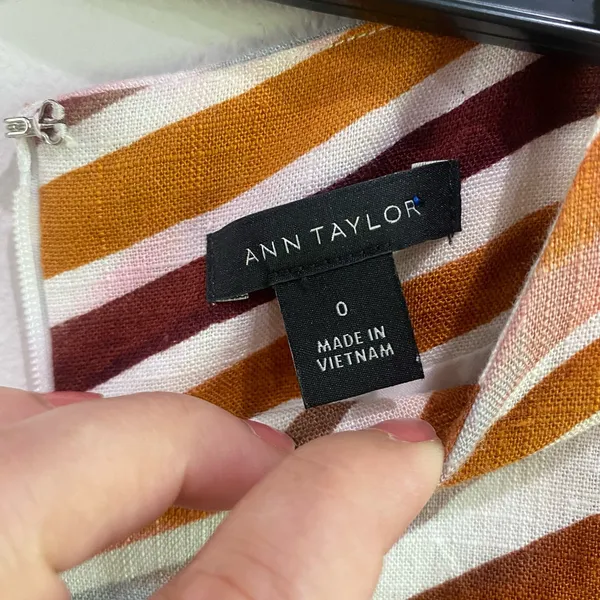 Ann Taylor Linen Blend‎ Midi Zebra Stripe Mock Neck Flare Dress Size 0 - Image 10