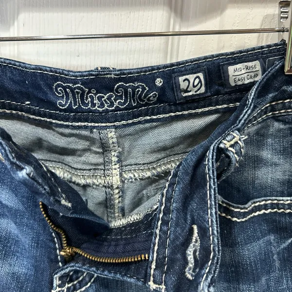 Miss Me Easy Crop Jeans Mid Rise Bling Pocket Denim Inseam 26 - Image 4