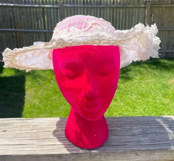 Vintage Kentucky Derby Lace Floral Hat White - Image 2