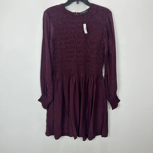 Madewell Long-Sleeve Smocked Mini Dress Dark Pomegranate Crepe Medium NWT - Image 7