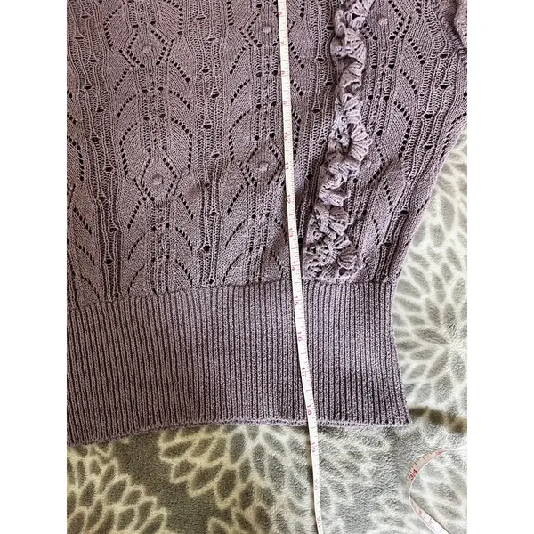 Pointelle Ruffle Knit Sweater Large Purple Boho Chic Coquette Romantic Feminine - Image 5