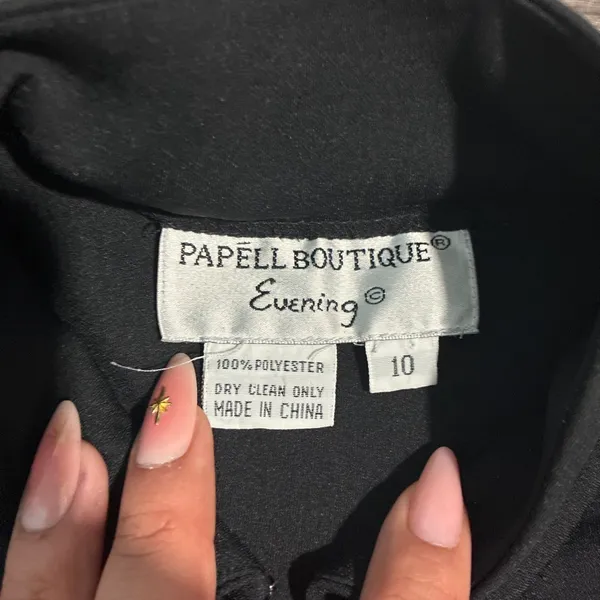 Adrianna Papell Vintage Black Cheongsam Maxi Dress with Floral Embroidery & Mandarin Collar - Image 2