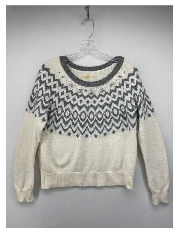 The HOLLISTER Nordic Fair Isle Rhinestone Crewneck Sweater in size S - Image 2