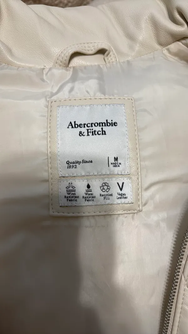 Abercrombie Puffer Leather Vegan Vest Ivory - Image 5