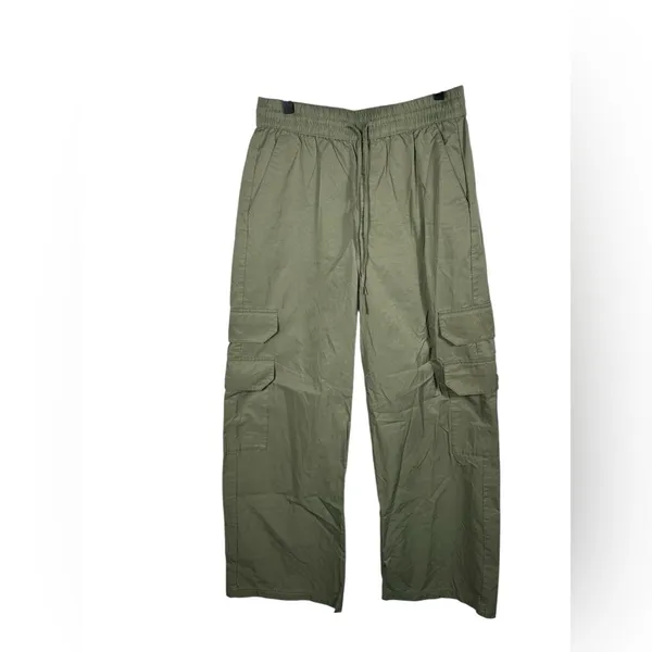 Abercrombie & Fitch Cargo Pants Olive Green Wide Leg Drawstring Waist Size Small - Image 2