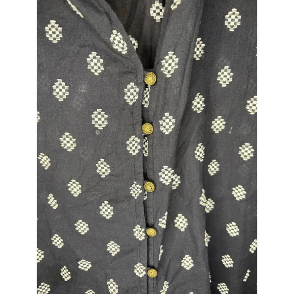 Pilcro and the Letterpress Navy White Diamond Print Ruffle Blouse Large - Image 5