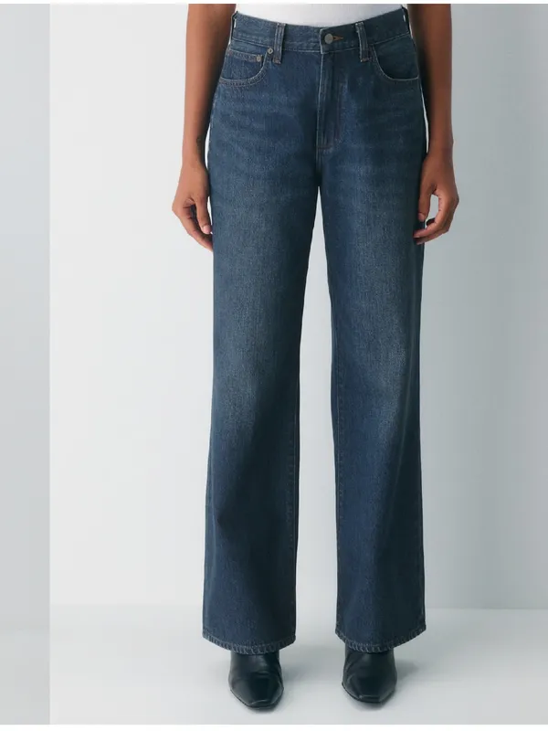 Aritzia Denim Forum The Farrah High Rise Wide Leg Jeans 30 L size 28 Dark Blue - Image 14