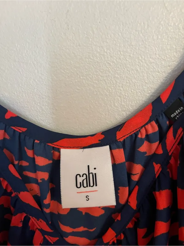 CAbi Navy Camisole with Red and Pink Abstract‎ Print - Image 3