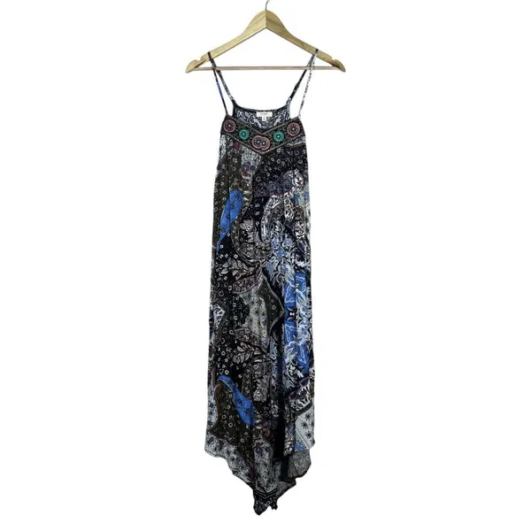Ganji LA Boho Paisley Handkerchief Hem Maxi Dress Multi Color Festival Size S - Image 2