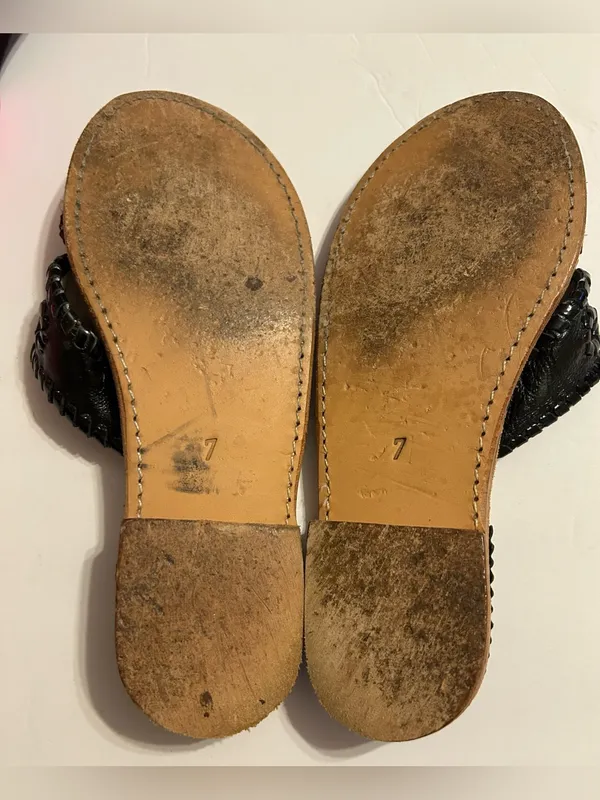 Palm Beach Sandals Black Leather Woven Thong Sandals - Image 5
