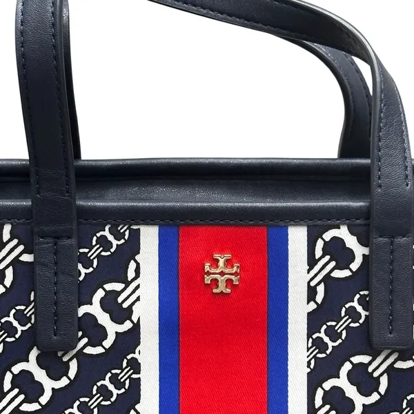 Tory Burch Gemini Link‎ 2 Way Tote Shoulder Bag Navy PVC Leather Gold - Image 2