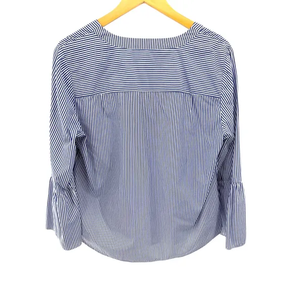 J.Crew Womens Blue White Striped Split Neck Bell‎ Sleeve Cotton Blouse Top 12 - Image 6