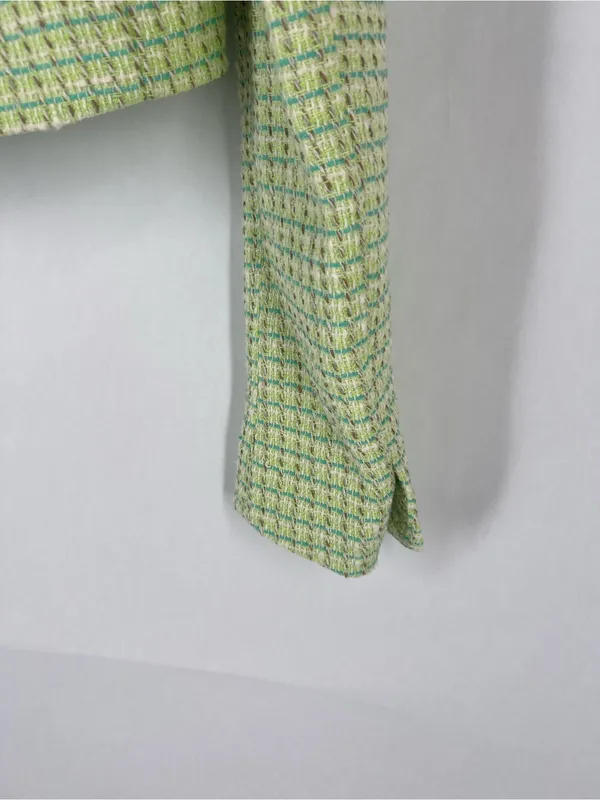 ZARA NWT Green Tweed Cropped Blazer Pearl Buttons Size XS - Image 12