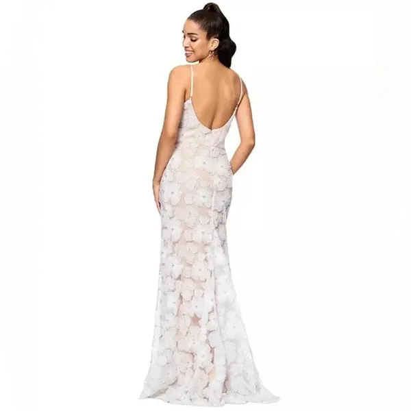 NWT Betsy & Adam Women's Embellished Floral Soutache Sleeveless Gown Dress White - Image 6