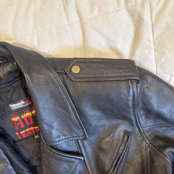Hot Leathers Studded Black Motorcycle Jacket Zip Out Lining Harley patch Size XL - Image 11