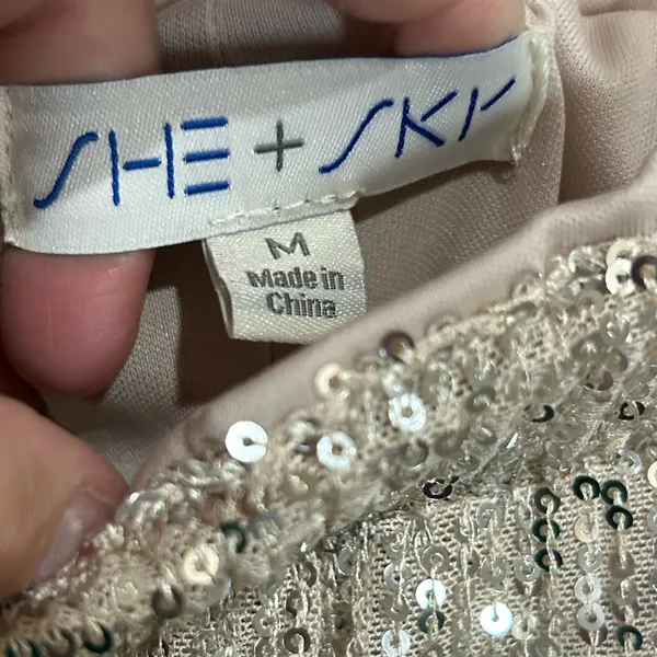 She + Sky Sparkling Sequin Joggers in Beige/Gold Medium - Image 3