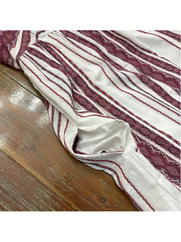 Maggy London Womens Size 6 Maxi Dress White Burgundy Stripe Embroidered Sundress - Image 4