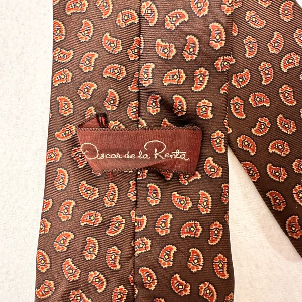 Oscar De La Renta Silk Mens Brown Tie Geometric Necktie Vintage Classic Cravat - Image 5