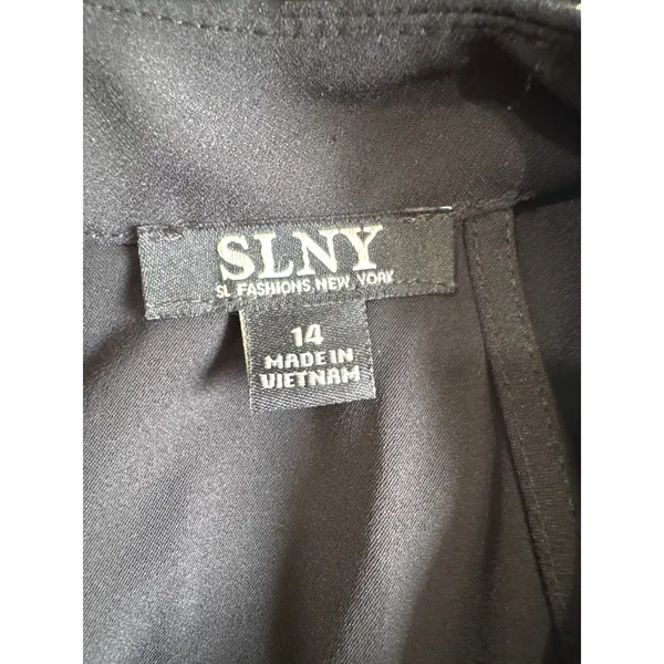 SLNY Womens Black Embellished Halter Neck Draped Evening Gown 119005 Size 14 - Image 3