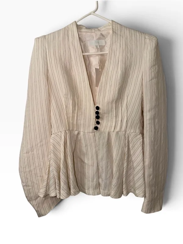 Zara Cream Peplum Pinstripe Button front Blazer Size Medium - Image 2