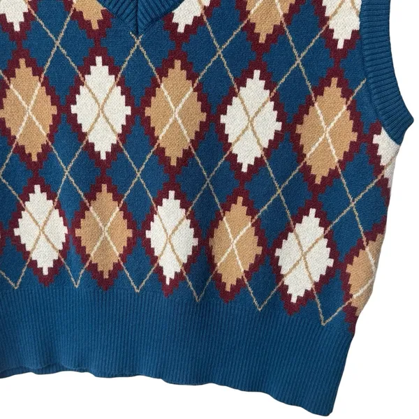 NWOT Cider Sweater Vest Blue Argyle Print‎ Academia Preppy Old Money S/M - Image 4