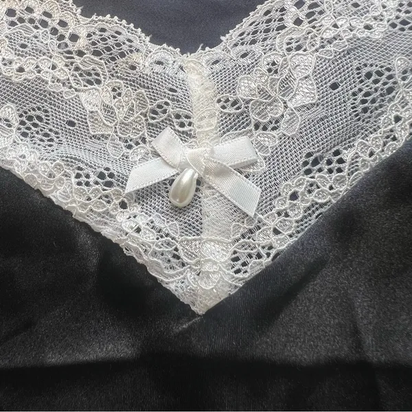 Linea Donatella Satin Lace Babydoll Top Black Camisole Womens XL‎ Pearls Fairy - Image 4