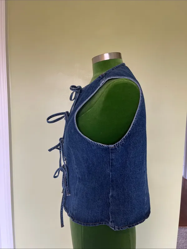 ASOS Denim Tie-Front Vest in Dark Blue - Image 2