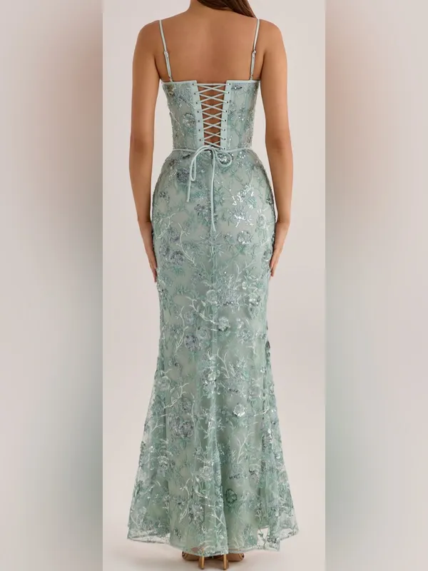NEW House of Cb Naima Hand Beaded Corset Jade Green Gown Sz S - Image 4