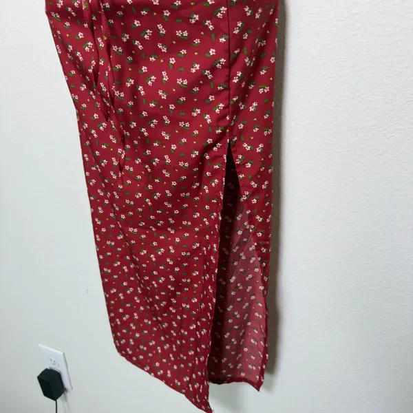 Women Indie‎ Grunge Milkmaid Midi Dress XL Red Ditsy Floral Whimsy Coquette - Image 6