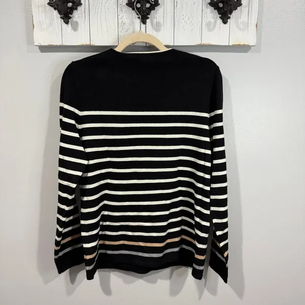 J McLaughlin Black White Striped Sweater Womens Large EUC - Image 5