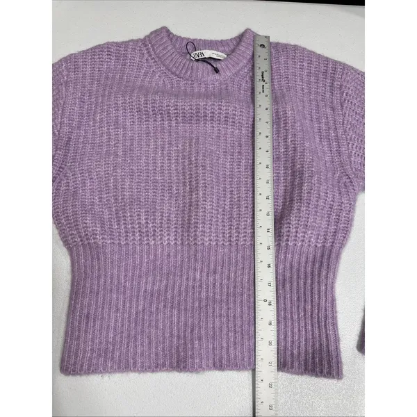 Zara Womens M Fuzzy Sweater Top Pastel Purple Long Sleeve Polyester Wool Alpaca - Image 8