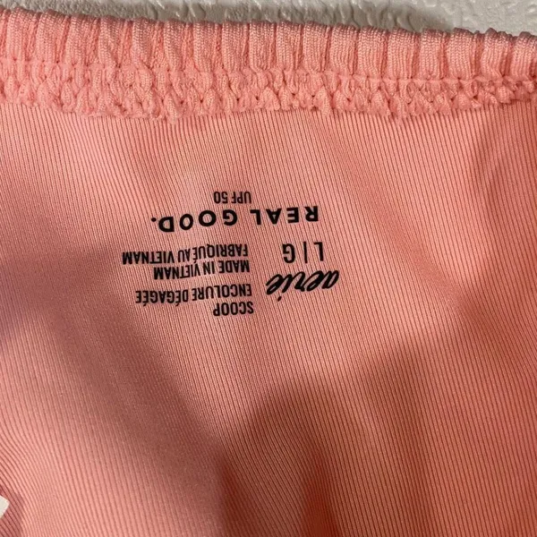 Aerie Real Good Ribbed Bikini Top Pink Scoop Neck Cutout Swimsuit Large - Image 3