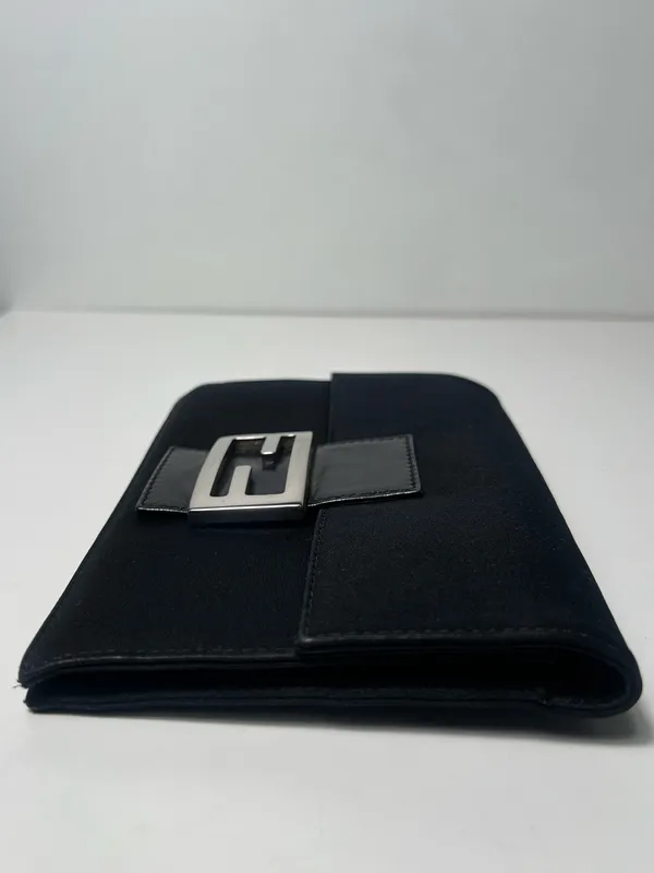 Fendi FF Logo Black Canvas Zucca Baguette Shoulder Flap Crossbody Bag Clutch - Image 9