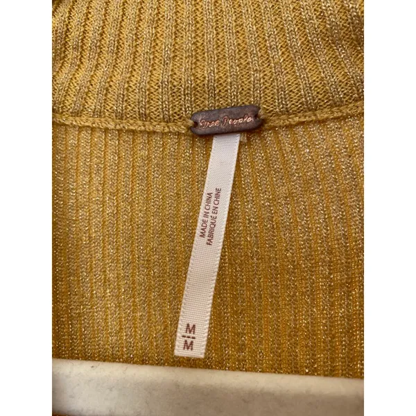 Free People Metallic Ribbed Knit Dress‎ Long Sleeve Gold Quiet Luxury M Parisian - Image 4