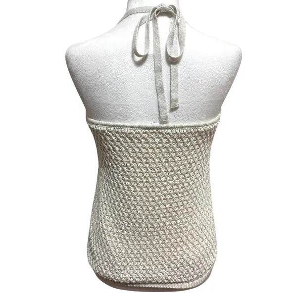 Garage Halter Top Cream Silver Metallic Crochet Open Knit Y2K Boho Festival M - Image 3