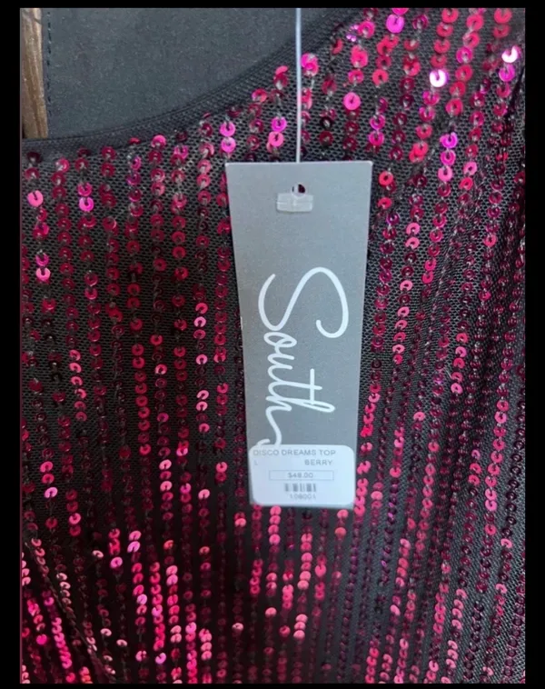South Boutique Pink Sequin Top, size L, NWT - Image 3