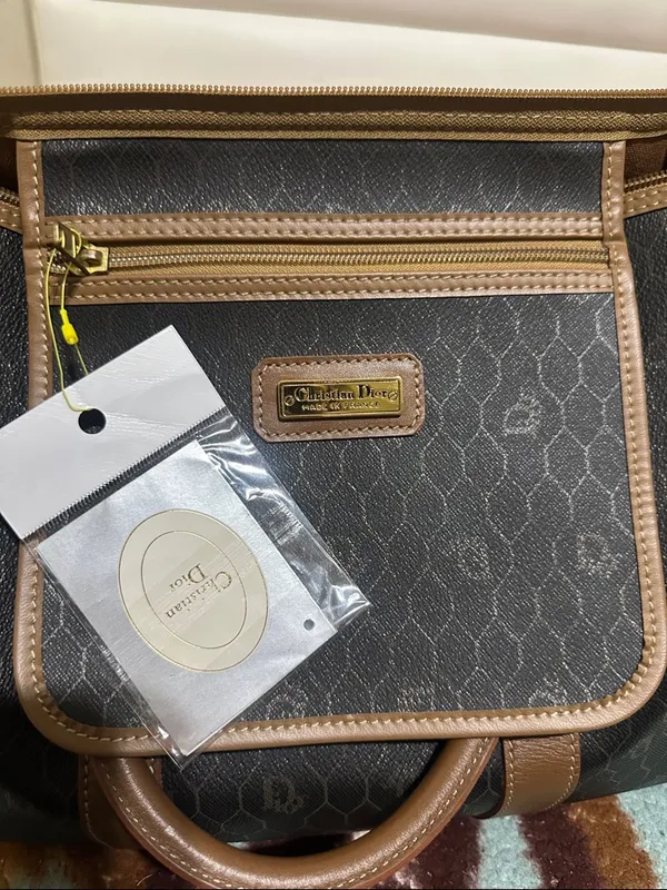 Christian Dion PVC Brown Monogram Travel Duffle Bag with Leather Trim - Image 13