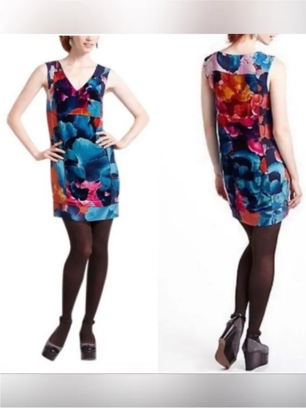 ANTHROPOLOGIE Leifsdottir Night Peony Silk Velvet V Neck Sleeveless Dress 14 - Image 2