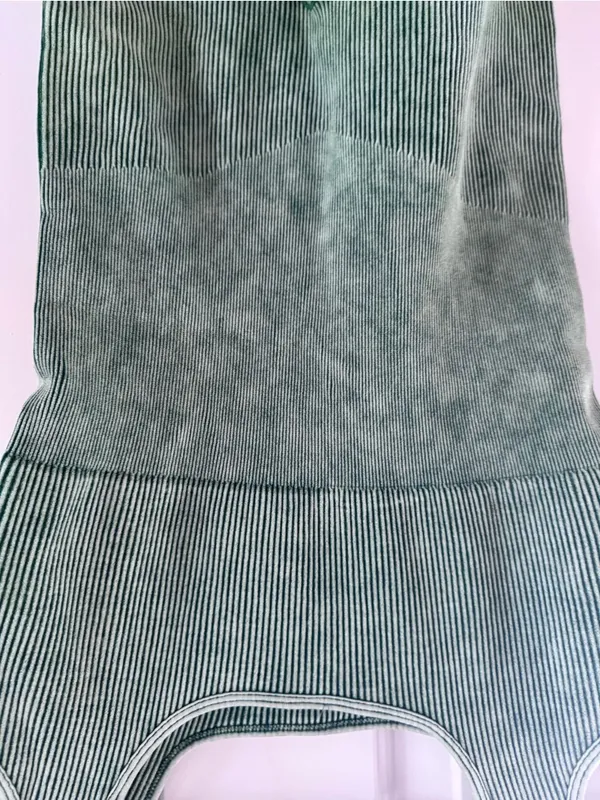 Zenana NWOT Green Washed Ribbed Seamless Tank Romper Removable Padded Cups - Image 5
