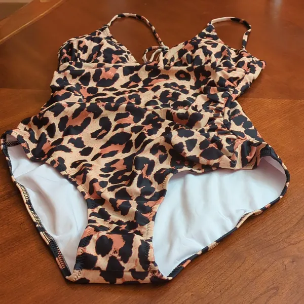 Source Unknown Leopard safari cheetah animal one piece halter bathing suit - Image 2
