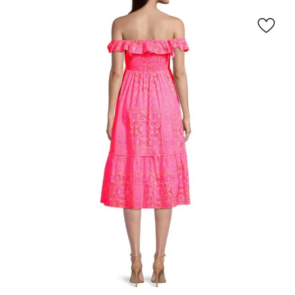 Vineyard vines Neon Tortola smocked midi dress pink orange‎ sz S - Image 3