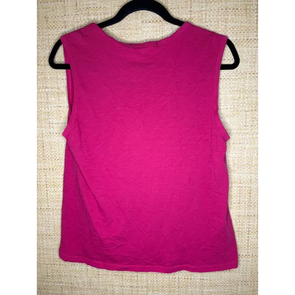 AMO Pink Pima Cotton Scoop Neck Sleeveless Tank Top Size L Magenta Slub Knit - Image 4