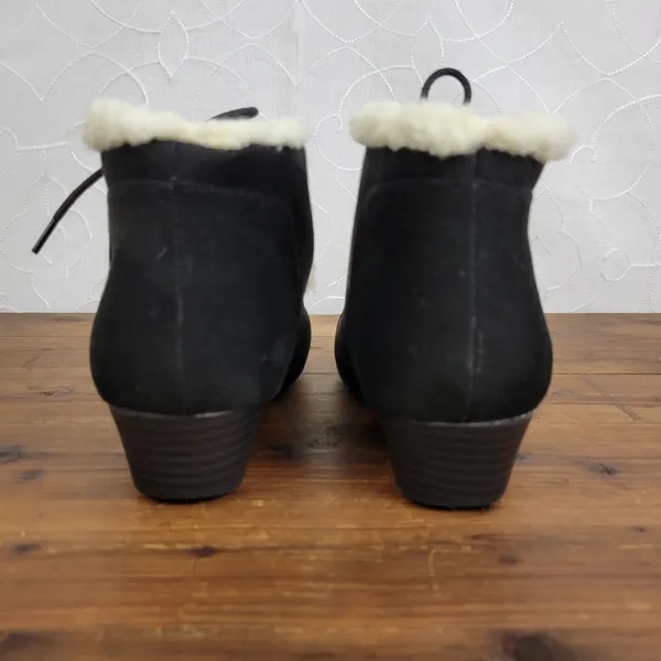 Mia Amore Sarah Womens Ankle Boots 7 Black Lace Up Suede Wedge Almond Toe NEW - Image 4