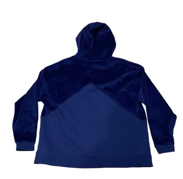 Puma Dark Blue Color Block Velour Velvet Oversized Hoodie Sweatshirt L Athletic - Image 4