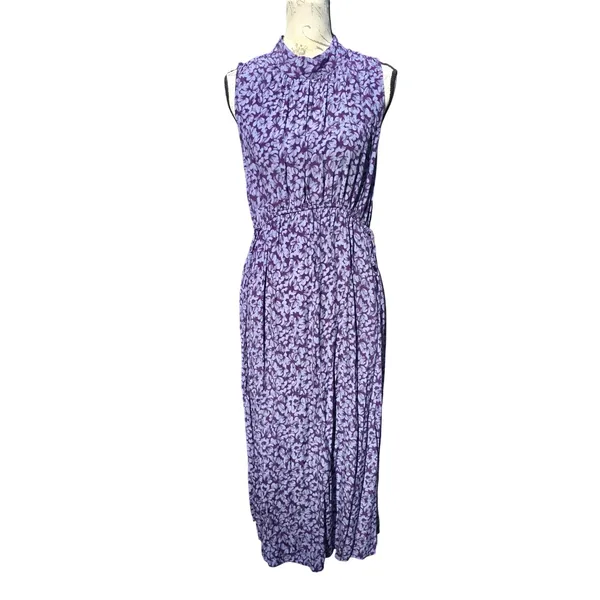A New Day Purple Floral Mock Neck Sleeveless‎ Midi Dress Womens Size Medium - Image 2